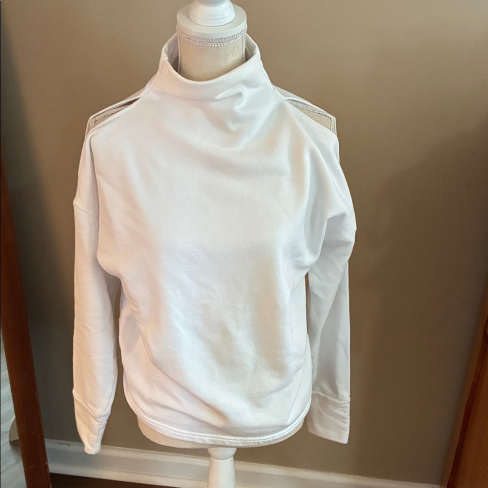 Varley White Mock Neck Sweatshirt with Cutout Detail